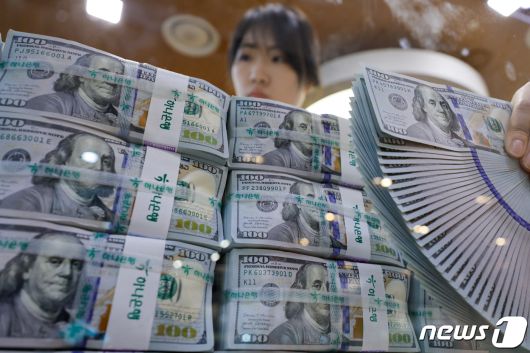 서울 중구 하나은행 명동점 위변조대응센터에서 직원이 달러화를 정리하고 있다. 2024.1.29/뉴스1 ⓒ News1 안은나 기자