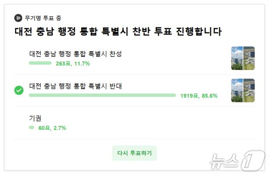 대전·충남 통합에 대한 찬반 투표.(독자 제공. 재판매 및 DB금지)/뉴스1