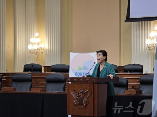 주디 추(캘리포니아·민주) 미국 하원의원이 워싱턴DC 연방의회 캐넌 코커스룸에서 열린 '코리안 아메리칸 데이'(Korean American Day) 기념 행사에서 연설하고 있다. 2026.01.08. ⓒ News1 류정민 특파원