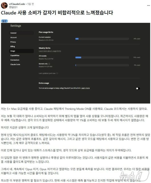 미국 IT 커뮤니티 레딧 갈무리(코파일럿 번역)