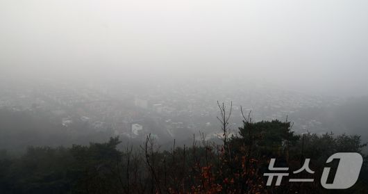 16일 오전 서울 남산에서 바라본 서울 도심이 초미세먼지와 짙은 안개로 뿌옇게 보이고 있다. 서울시는 이날 오전 11시 기준 초미세먼지 주의보를 발령했다고 밝혔다. 올해 첫 초미세먼지 주의보 발령이다. 2026.1.16/뉴스1 ⓒ News1 황기선 기자