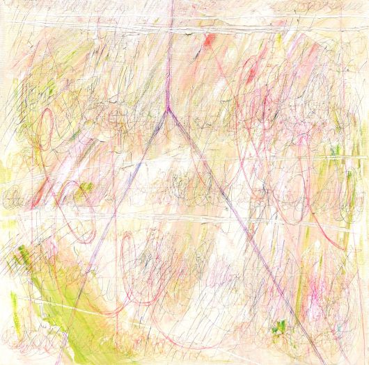 짧게 탄 수레, 32x32cm, Mixed media on canvas, 2025, 영해 (하랑갤러리 제공)