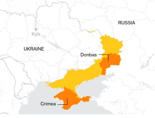 러시아가 점령한 우크라이나 영토 [자료=블룸버그]