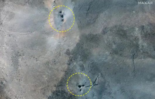 민간 위성업체 막사 테크놀로지가 지난 22일 촬영한 이란 포르도 핵시설 전경. 미국의 벙커버스터 폭탄이 투하된 지점으로 추정되는 위치에 구멍 6개가 선명하게 보인다. [사진=막사테크놀로지]  2025.06.23 gomsi@newspim.com