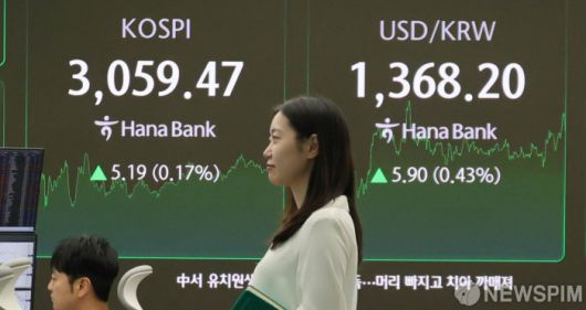 [서울=뉴스핌] 양윤모 기자 = 7일 오후 코스피가 전장 종가보다 5.19 포인트(0.17%) 상승하며 3,059.47로, 코스닥은 2.66포인트(0.34%) 상승한 778.46으로 마감한 가운데, 서울 중구 하나은행 딜링룸에서 직원들이 업무를 보고 있다.  서울외환시장에서 원·달러 환율은 전장 대비 5.90원 상승한 1,368.20원에 거래를 마감했다. 2025.07.07 yym58@newspim.com