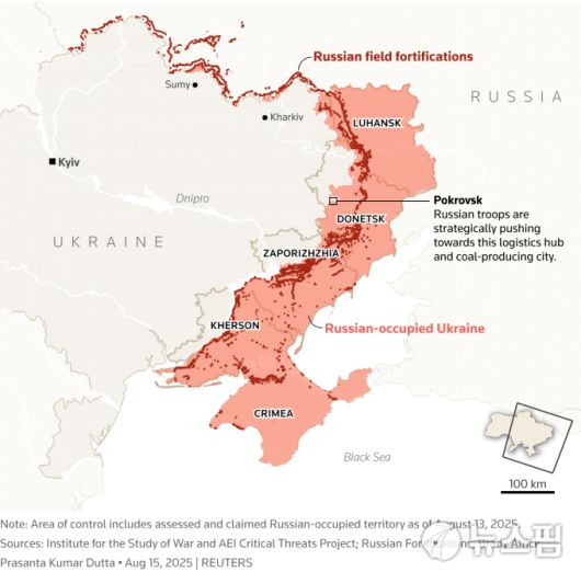 러시아군이 점령한 우크라이나 영토와 최전선. [사진=로이터 뉴스핌]