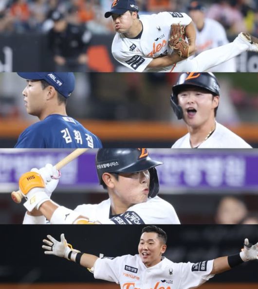 [서울=뉴스핌] 지난 3일 대전 NC전 승리의 주인공인 정우주(위쪽부터), 이도윤, 허인서, 황영묵. [사진 = 한화] 2025.09.04 wcn05002@newspim.com