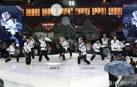 [서울=뉴스핌] 최지환 기자 = 11일 오후 서울 종로구 광화문광장에서 열린 한글한마당 기념행사에서 태권도 공연이 펼쳐지고 있다. 2025.10.11 choipix16@newspim.com