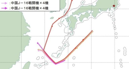 중국과 러시아 폭격기 이동 경로. 붉은색 별이 도쿄 위치. [통합막료감부 보도자료]. [사진=공군 제공] 2025.12.13 gomsi@newspim.com