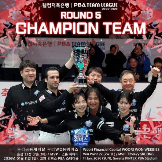 PBA 팀리그 5라운드 우승팀 우리금융캐피탈. [사진=PBA]