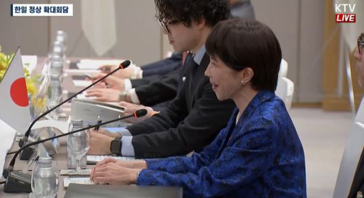 다카이치 사나에 일본 총리가 13일 이재명 대통령과 한일 확대 정상회담에서 발언하고 있다. [사진=KTV]