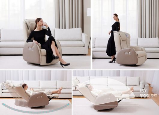 [사진=스노크 체어에서 직장인이 다양한 리클라이닝 각도로 스윙을 체험하고 있는 모습]