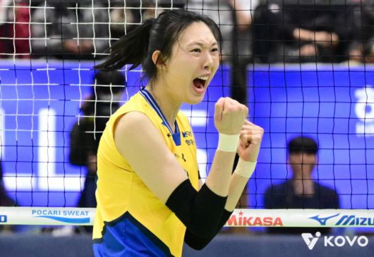 [서울=뉴스핌] 박상욱 기자 = 양효진이 16일 V리그 여자부 정관장과의 홈 경기에서 득점을 올리고 포효하고 있다. [사진=KOVO] 2026.01.16 psoq1337@newspim.com