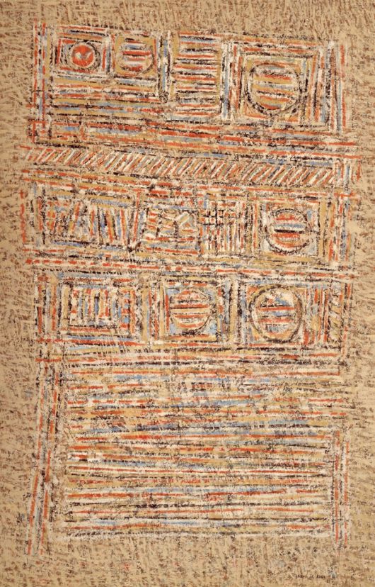 [서울=뉴스핌]이영란 미술전문기자=화이트큐브 서울에서 개막한 에텔 아드난 이성자 2인전에 출품된 이성자화백의 작품 '인 더 베드 오브 토렌토'. 이미지 제공=화이트큐브 서울 2026.01.21 art29@newspim.com