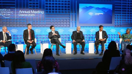 여한구 산업통상부 통상교섭본부장(왼쪽 세번째)이 22일(현지시간) 스위스 다보스에서 개최된 '2026 세계경제포럼 연차회의'(다보스포럼)에서 통상 현안을 논의하고 있다. [사진=산업통상부] 2026.01.23 dream@newspim.com