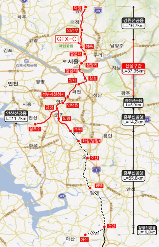 GTX-C노선 천안아산 연장 위치도. 천안시 제공