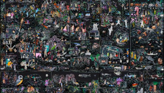 금산갤러리_김은진, '신의 자리_군중들(Locations of God_Hordes of People)', 나무 패널에 자개, 아크릴 , 105 × 183 × 5 cm(2025). 금산갤러리 제공