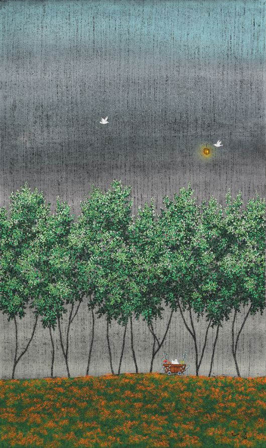 이영지, '항상 네게 닿아있는 내맘', 120X70cm, 장지 위에 분채 2025. 선화랑 제공