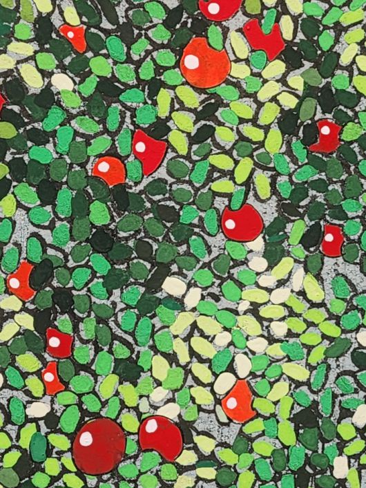 원하는 색감을 얻기까지 수많은 밑색 작업과 마른 붓질의 먹 선은 깊이를 더하고, 세밀하게 그려진 나뭇잎과 풀들은 완성도를 높인다. 곽인숙 기자