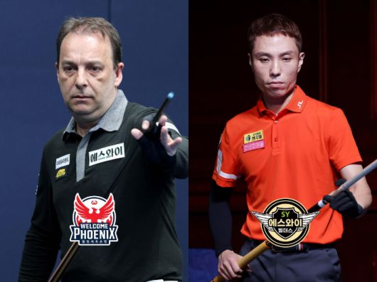 스페인 3쿠션 전설 산체스(왼쪽)와 PBA 투어 2승에 빛나는 최원준. PBA