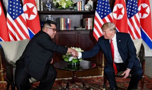 2018년 6월 싱가포르에서 열린 1차 북미정상회담 당시 사진. 백악관 제공