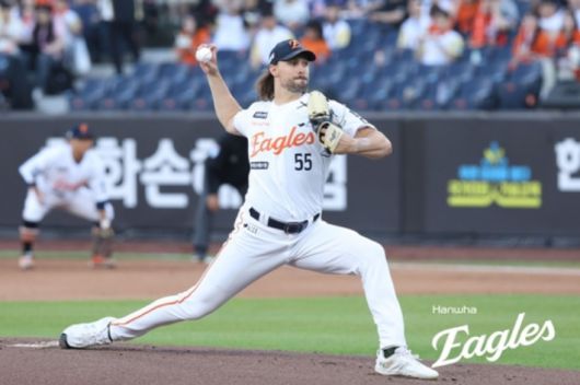 10일 두산과 홈 경기에 선발 등판해 역투하는 와이스. 한화 이글스
