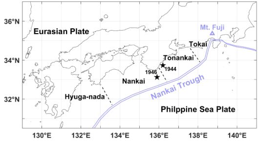난카이 해구 지도. 지질학회지 제61권 제1호 캡처