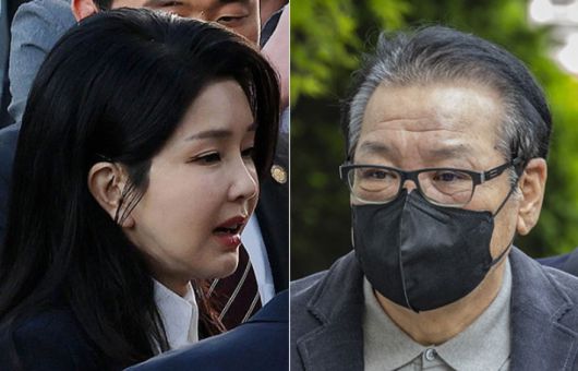 김건희씨(왼쪽), 건진법사 전성배씨. 황진환 기자·연합뉴스