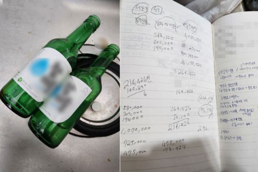 싱크대에는 다 비워진 소주 두 병이 덩그러니 놓여 있었고, 노트에는 숫자가 빼곡하게 채워져 있었다. 김새별 씨 제공