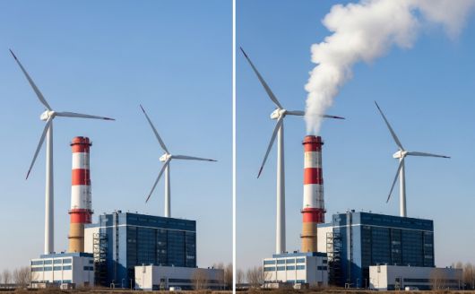 풍력 발전량이 부족할 때 자체 발전을 가동하는 데이터센터의 모습. 구글 AI 스튜디오 캡처