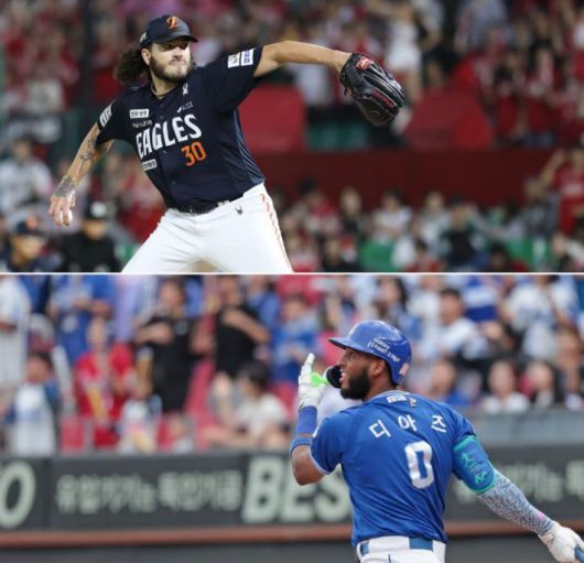 한화 코디 폰세(위)와 삼성 르윈 디아즈(아래). 한화 이글스, 삼성 라이온즈 제공