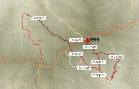 지리산 등산로 출동 건수와 평균 신고 시간. 경남소방 제공