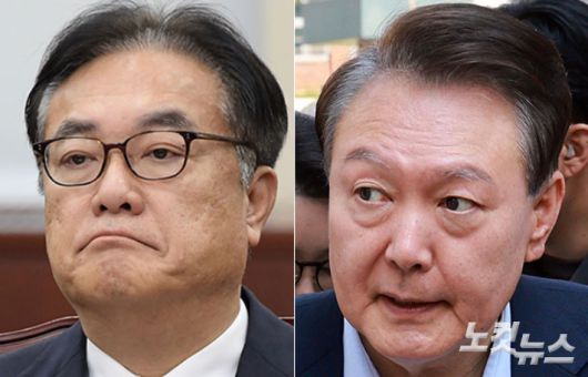 정진석 전 대통령 비서실장(왼쪽)과 윤석열 전 대통령. 윤창원·박종민 기자