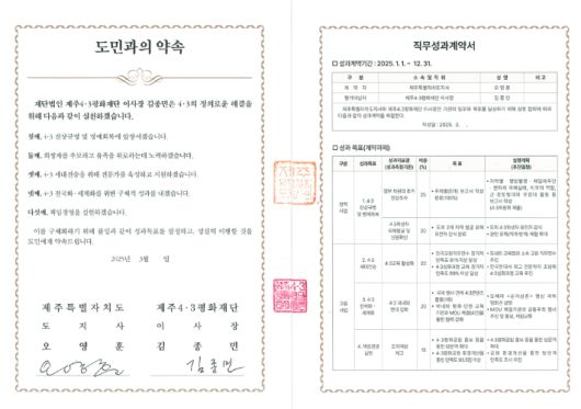 김종민 이사장 직무성과계약서. 4·3평화재단 제공