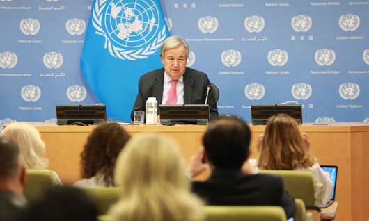 기자회견 하는 안토니우 구테흐스 유엔 사무총장. 신화연합뉴스