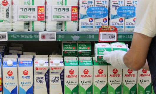 서울 시내 한 대형마트 우유 및 유제품 판매대 모습. 연합뉴스