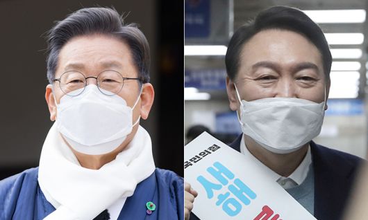 더불어민주당 이재명 대선 후보(왼쪽), 국민의힘 윤석열 대선 후보. 연합뉴스
