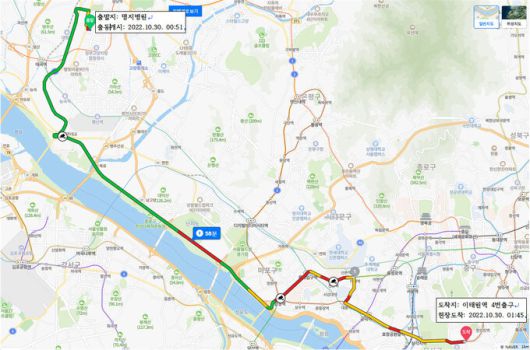 명지병원 DMAT 이동 경로. 국민의힘 이종성 의원실 제공