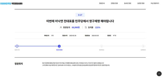 민주당 당원 청원 게시판 ‘국민응답센터’ 화면 캡처.