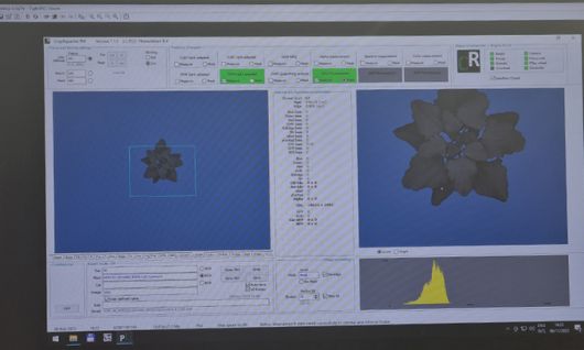 작물의 생장데이터를 만들기 위해 디지털카메라로 촬영된 이파리 사진이 엔펙 내 연구용 컴퓨터 모니터에 띄워져 있다. 엔펙에는 작물의 3차원 입체 영상을 촬영할 수 있는 장비도 마련돼 있다.