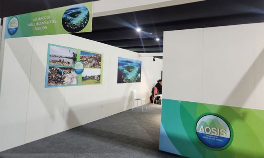 군소도서국(AOSIS) 부스 모습. 바쿠(아제르바이잔)=조희연 기자