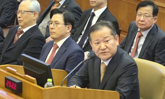 이상민 전 행정안전부 장관이 11일 서울 종로구 헌법재판소에서 열린 윤석열 대통령 탄핵심판 7차 변론에서 증인으로 출석해 발언하고 있다. 헌법재판소 제공