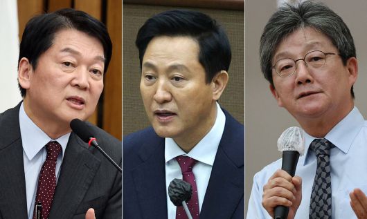 (왼쪽부터) 안철수 국민의힘 의원, 오세훈 서울시장, 유승민 전 의원. 뉴시스