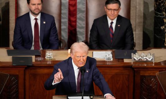 한국도 관세폭탄 사정권 도널드 트럼프 미국 대통령이 4일(현지시간) 워싱턴 연방의사당에서 두 번째 임기를 시작한 뒤 처음으로 상·하원 합동연설을 하고 있다. 이날 약 1시간39분간 이어진 연설에서 트럼프 대통령은 미국 우선주의와 보호무역을 앞세운 국정 기조를 강력하게 추진할 것임을 예고했다. 워싱턴=AP연합뉴스