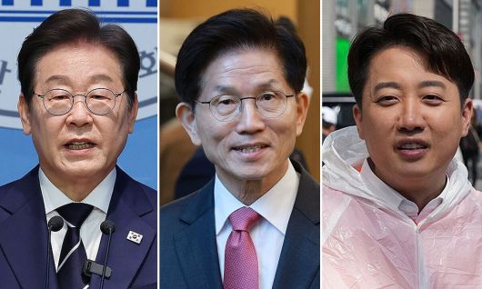 왼쪽부터 이재명 더불어민주당 대표, 김문수 전 고용노동부 장관, 이준석 개혁신당 의원