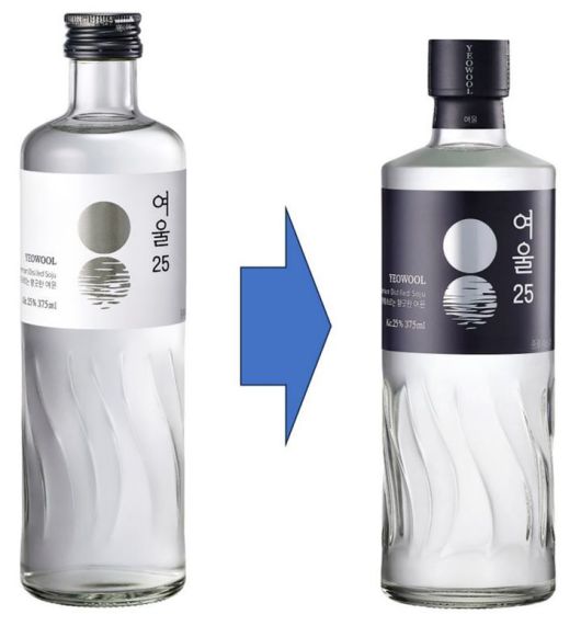 증류식 소주 '여울'의 패키지 변경 전과 후 모습. 롯데칠성음료 제공