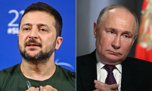 (왼쪽부터) 볼로디미르 젤렌스키 우크라이나 대통령, 블라디미르 푸틴 러시아 대통령. AFP연합뉴스