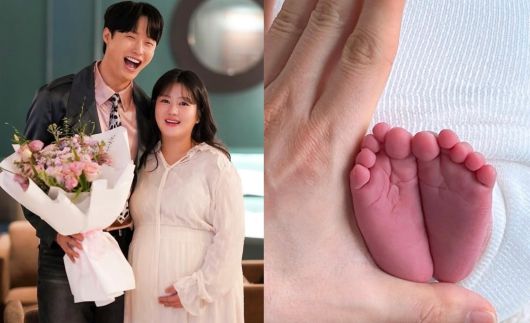 원혁·이수민 부부(왼쪽), 딸 이엘 양의 발바닥. 이수민 인스타그램 캡처