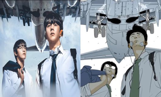 웨이브의 오리지널 드라마 ‘원: 히어로즈 하이스쿨’의 포스터(왼쪽)와 원작인 이은재 작가의 웹툰 ‘원(ONE)’. 웨이브·카카오웹툰 제공