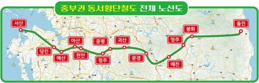 중부권 동서횡단철도 전체 노선도.